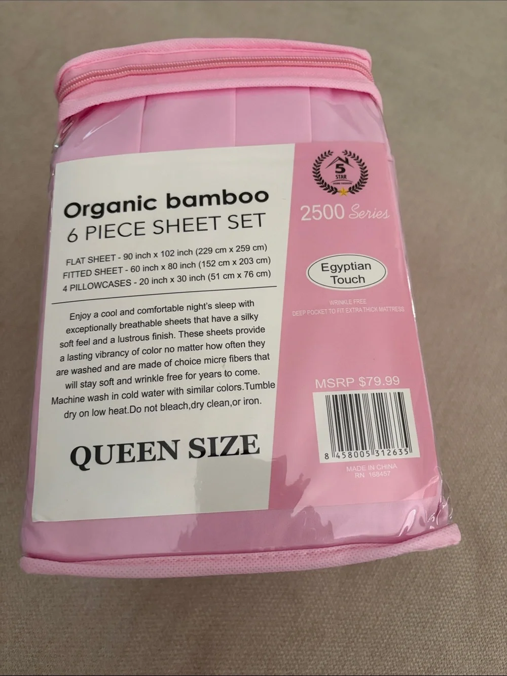 Organic Bamboo 6-Piece Sheet Set - light Pink (Queen)